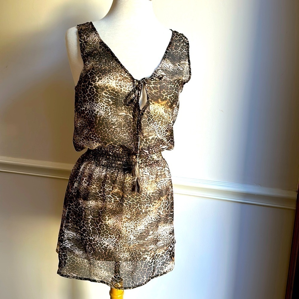 Becca Rebecca Virtue Beach Coverup Minidress Leopard Print size Small EUC